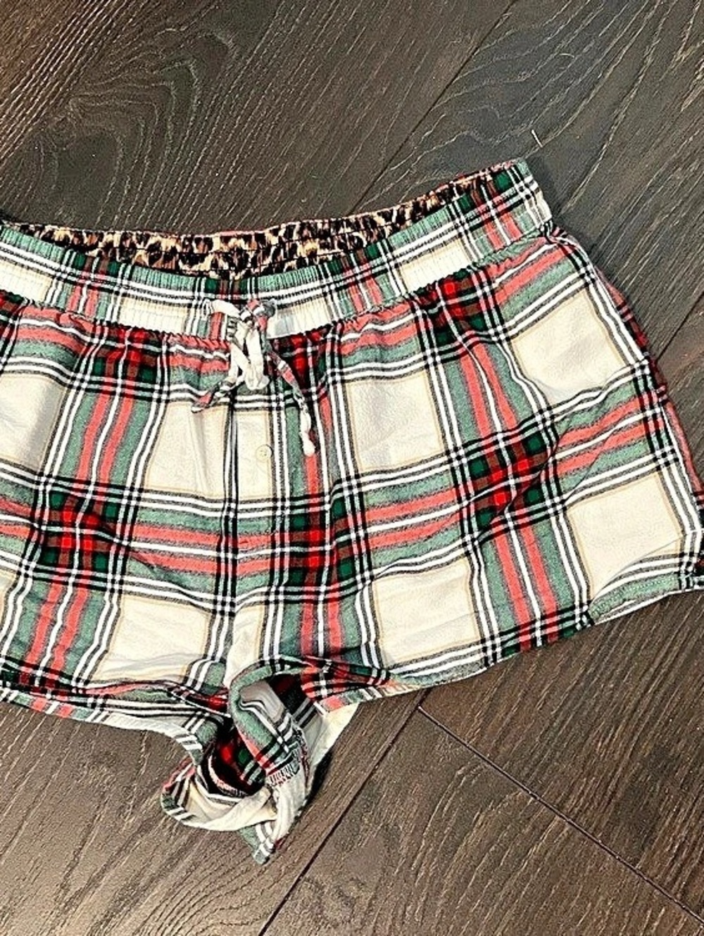 American Eagle Aerie Plaid Sleep Shorts with Leopard Waistband Classic SZ M